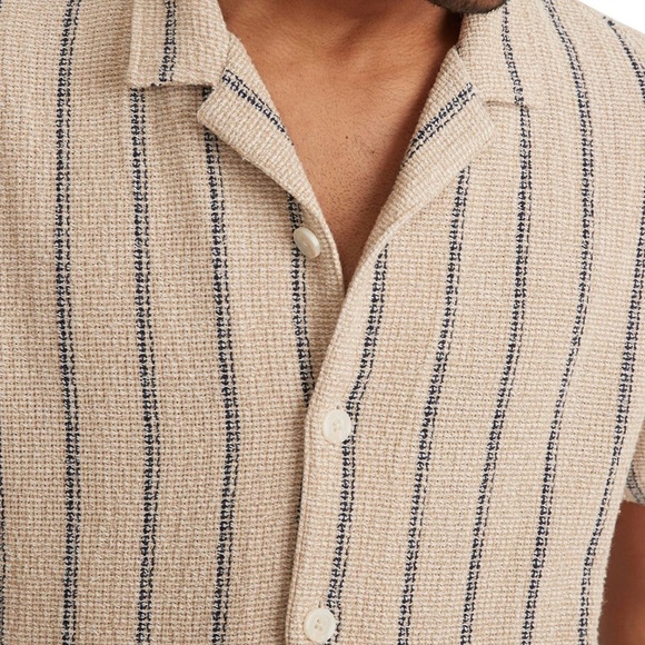 Marine Layer Striped Button-Front Shirt Men’s Large Beige Navy Cotton - Picture 8 of 14